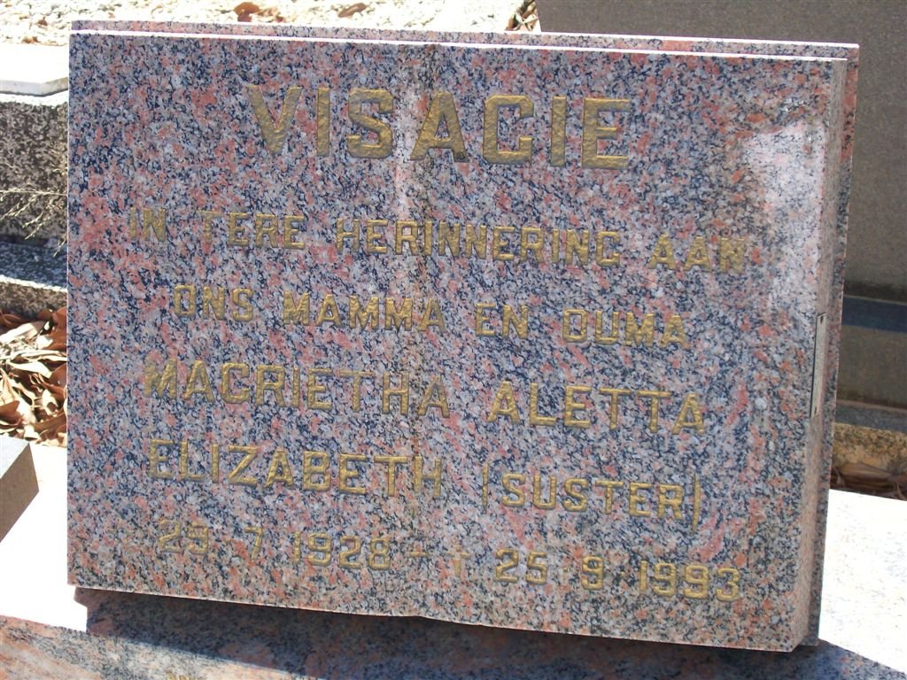 VISAGIE Magrietha Aletta Elizabeth 1928-1993