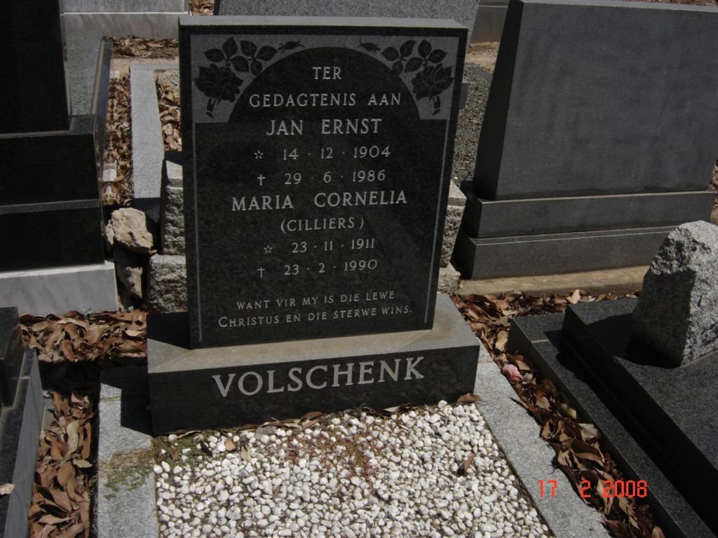 VOLSCHENK Jan Ernst 1904-1986 &amp; Maria Cornelia CILLIERS 1911-1990