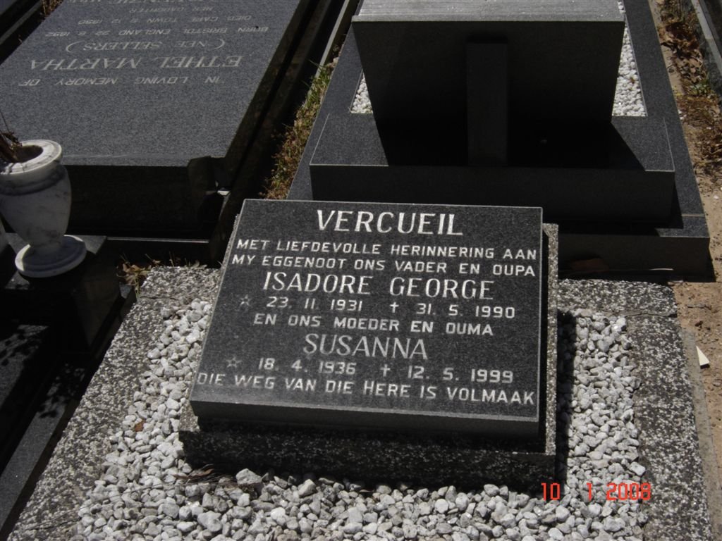 VERCUEIL Isadore George 1931-1990 &amp; Susanna 1936-1999