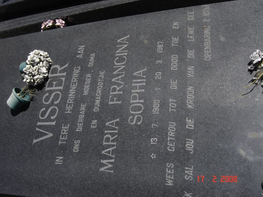VISSER Maria Francina Sophia 1900-1987