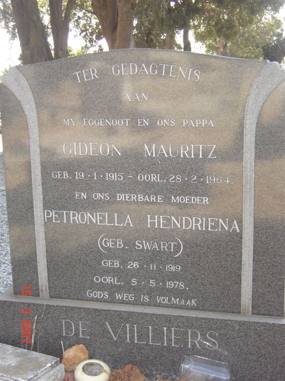 VILLIERS Gideon Mauritz, de 1915-1964 &amp; Petronella Hendriena SWART 1919-1978