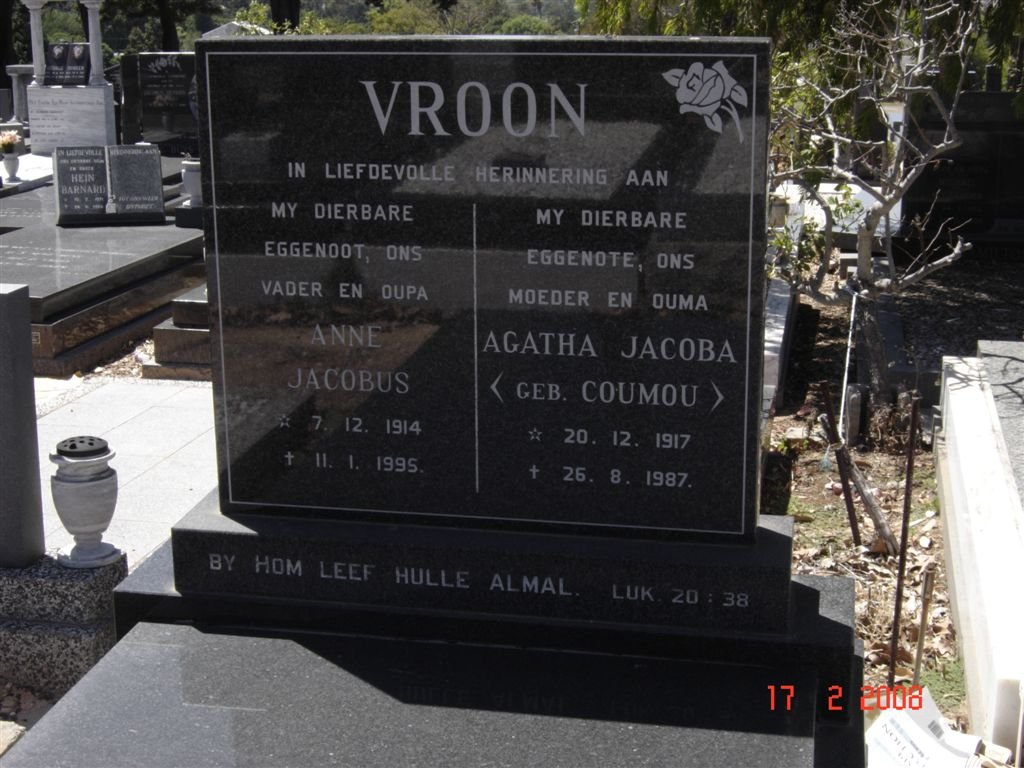 VROON Anne Jacobus 1914-1995 &amp; Agatha Jacoba COUMOU 1917-1987