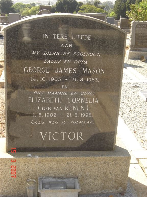 VICTOR George James Mason 1903-1963 &amp; Elizabeth Cornelia VAN RENEN 1902-1995