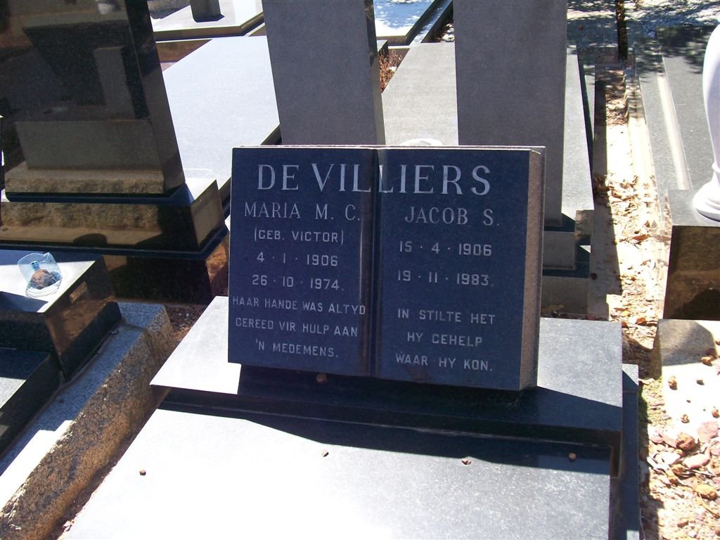 VILLIERS Jacob S., de 1906-1983 &amp; Maria M.C. VICTOR 1906-1974