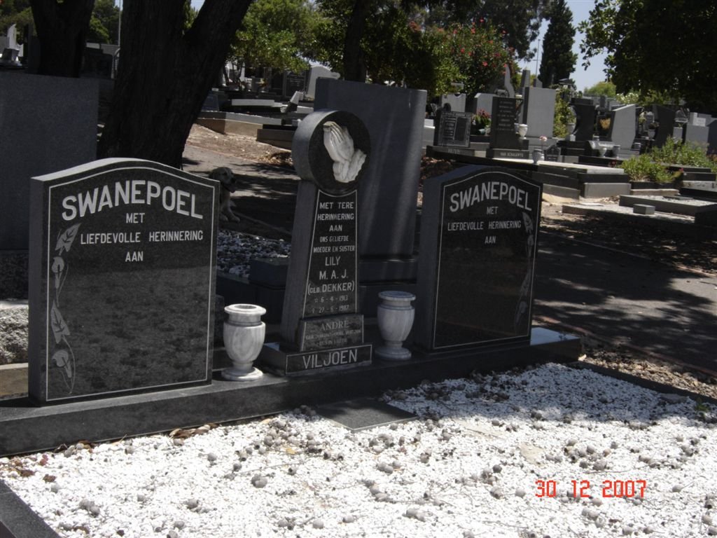 VILJOEN M.A.J. nee DEKKER 1913-1987 :: VILJOEN André  1947-2006 :: SWANEPOEL :: SWANEPOEL