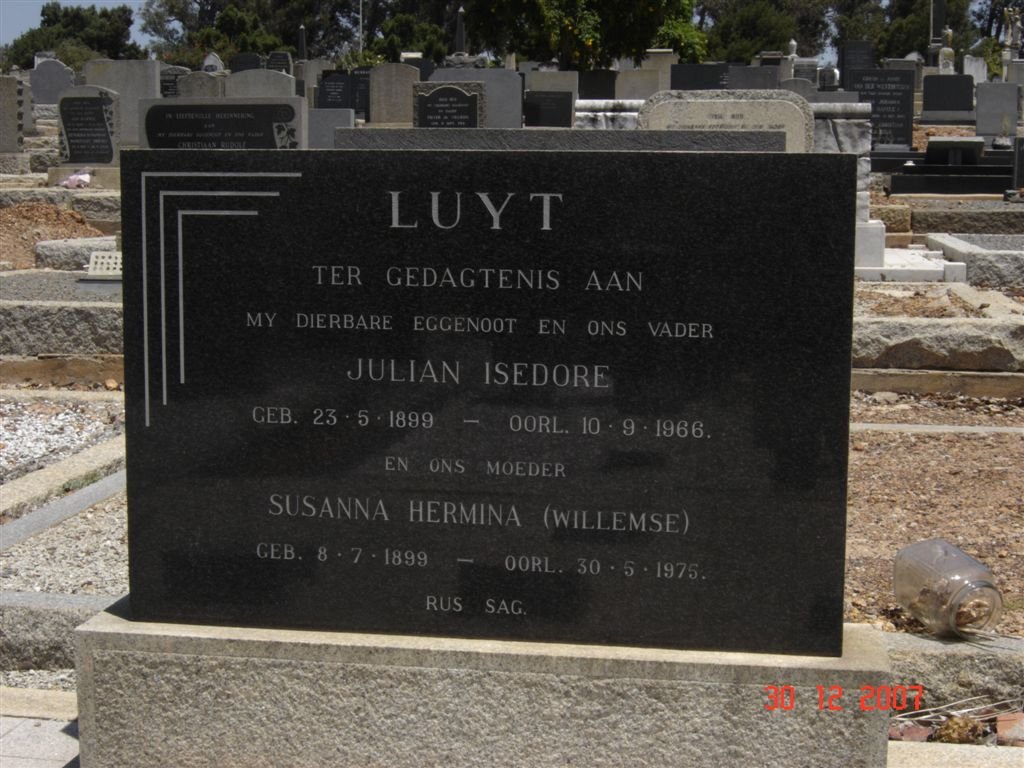 LUYT Julian Isedore 1899-1966 &amp; Susanna Hermina WILLEMSE 1899-1975