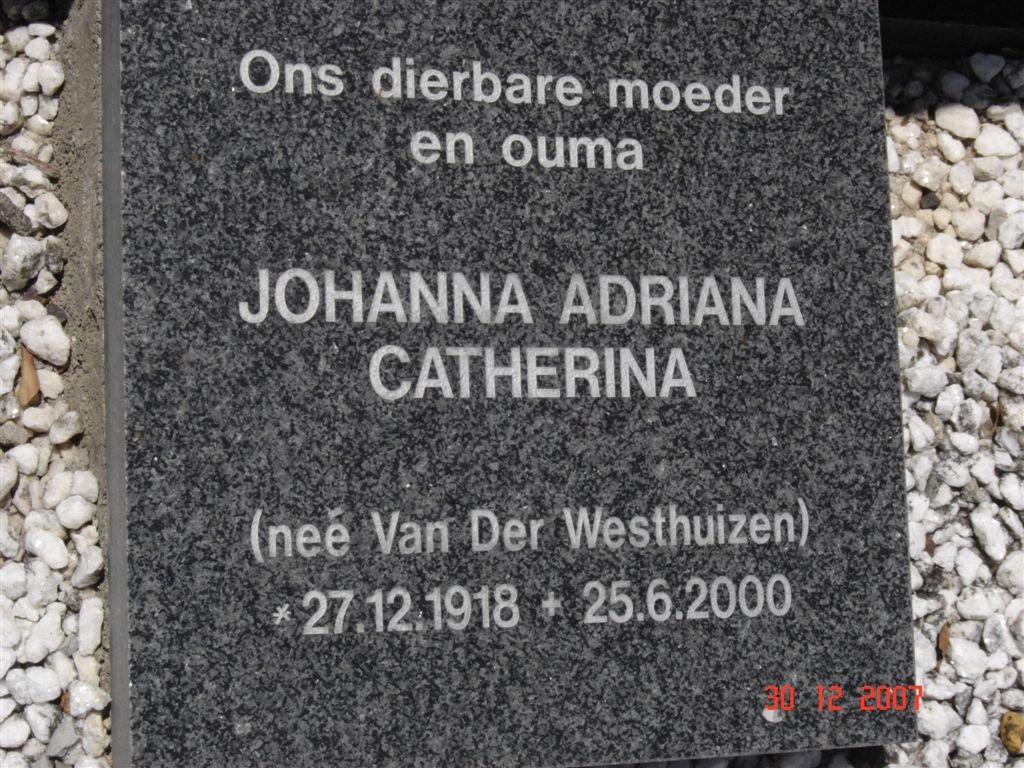 WESTHUIZEN Johanna Adriana Catherina, van der 1918-2000