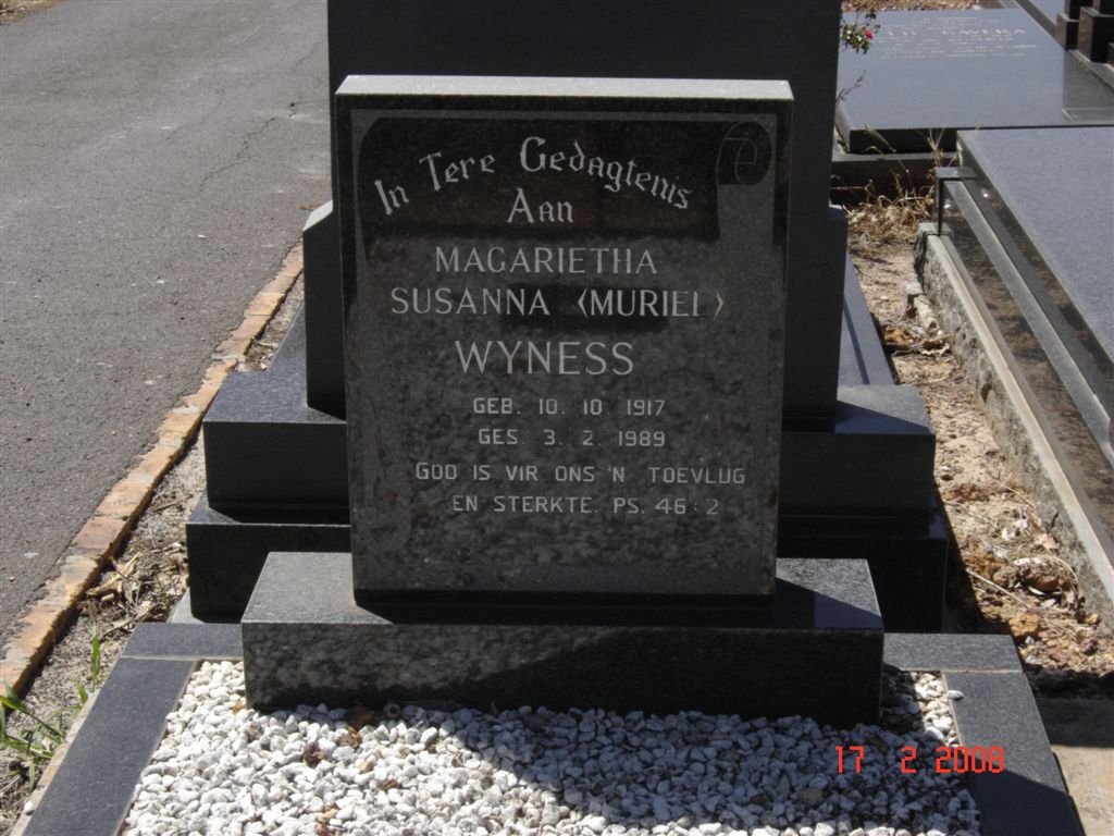 WYNESS Magarietha Susanna 1917-1989