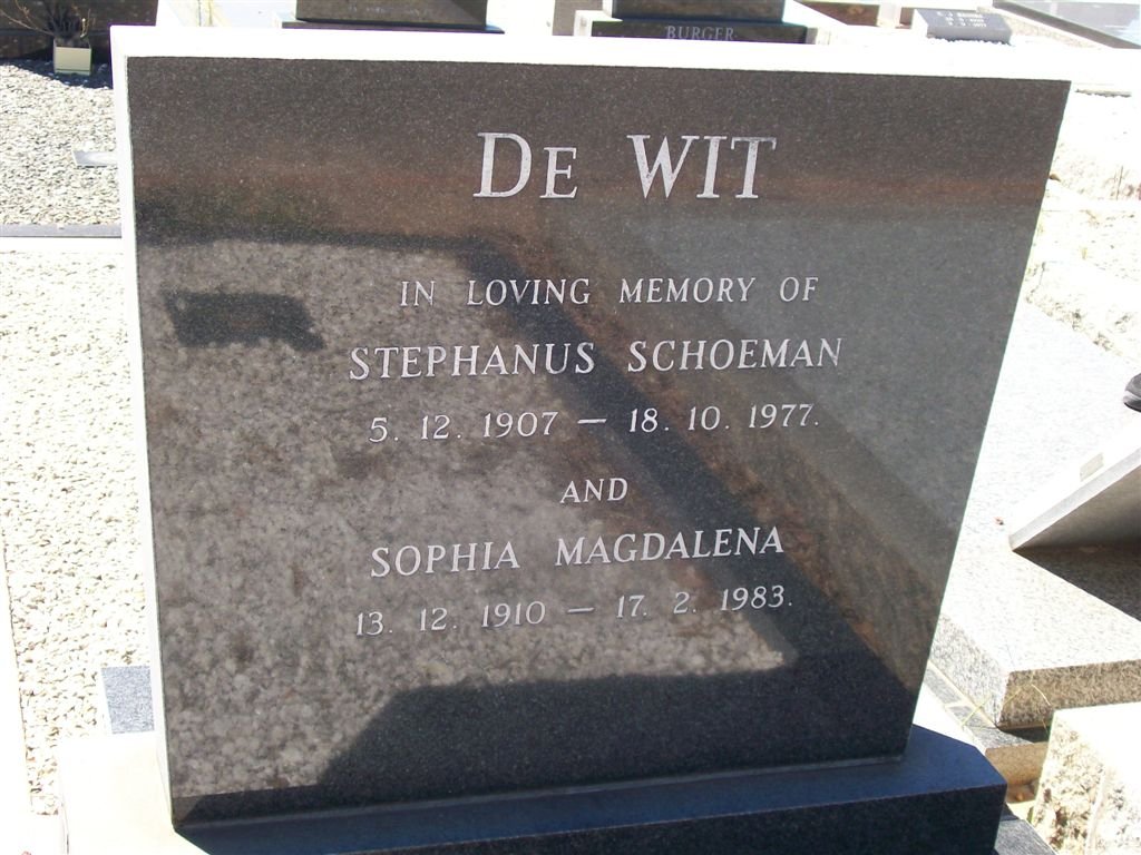WIT Stephanus Schoeman, de 1907-1977 &amp; Sophia Magdalena 1910-1983