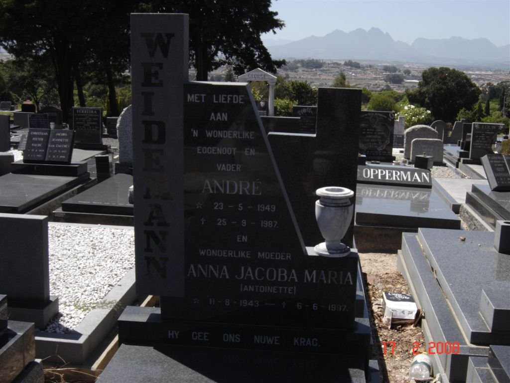 WEIDEMAN André 1949-1987 &amp; Anna Jacoba Maria 1943-1997