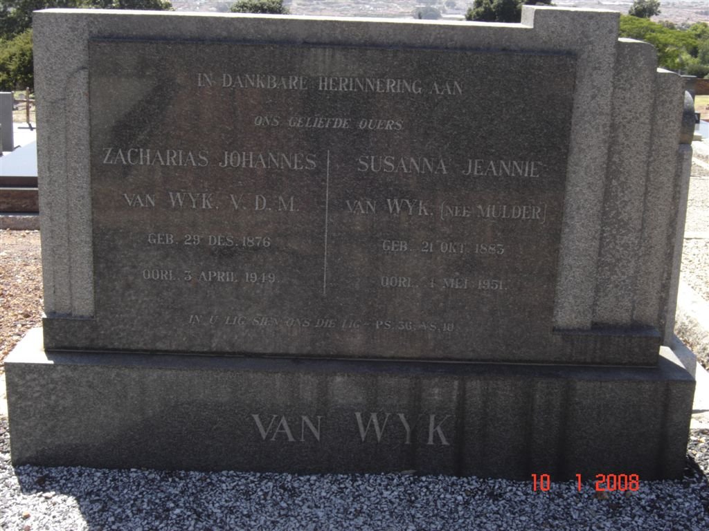 WYK Zacharias Johannes, van 1876-1919 &amp; Susanna Jeannie MULDER 1883-1951