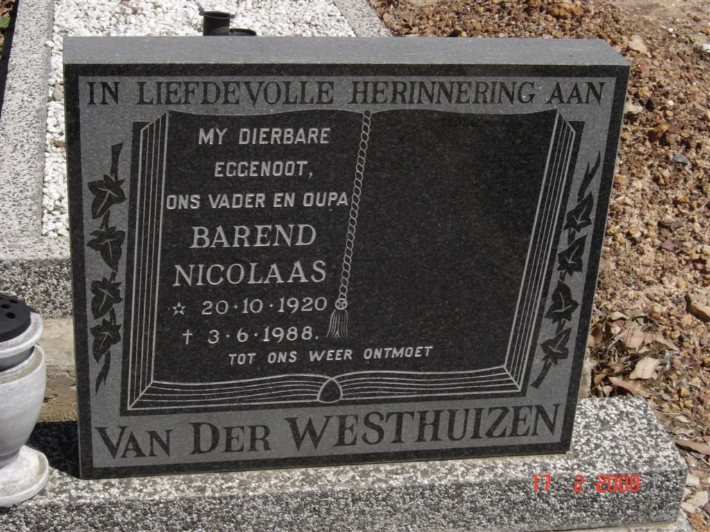 WESTHUIZEN Barend Nicolaas, van der 1920-1988