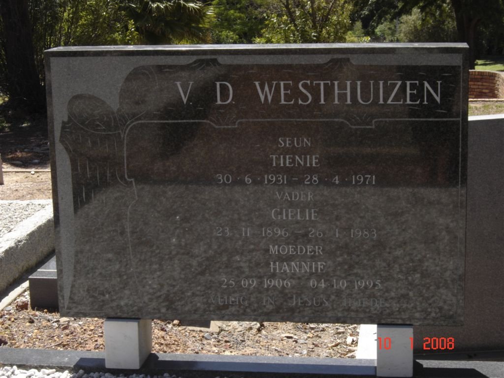 WESTHUIZEN Gielie, v.d. 1896-1983 &amp; Hannie 1906-1995 :: V.D. WESTHUIZEN Tienie 1931-1971
