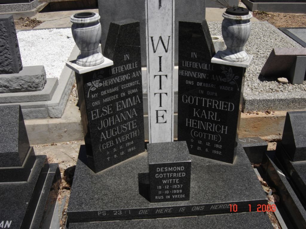WITTE Gottfried Karl Heinrich 1912-1992 &amp; Else Emma Johanna Auguste WERTH 1914-1991 :: WITTE Desmond Gottfried 1937-1999