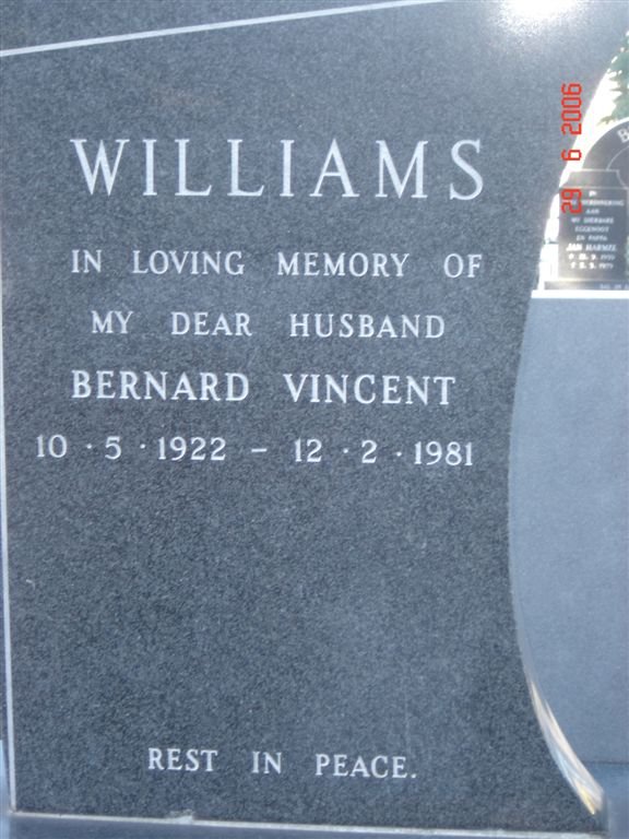 WILLIAMS Bernard Vincent 1922-1981