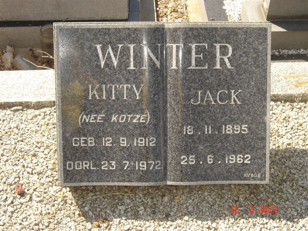 WINTER Jack 1895-1962 &amp; Kitty KOTZÉ 1912-1972