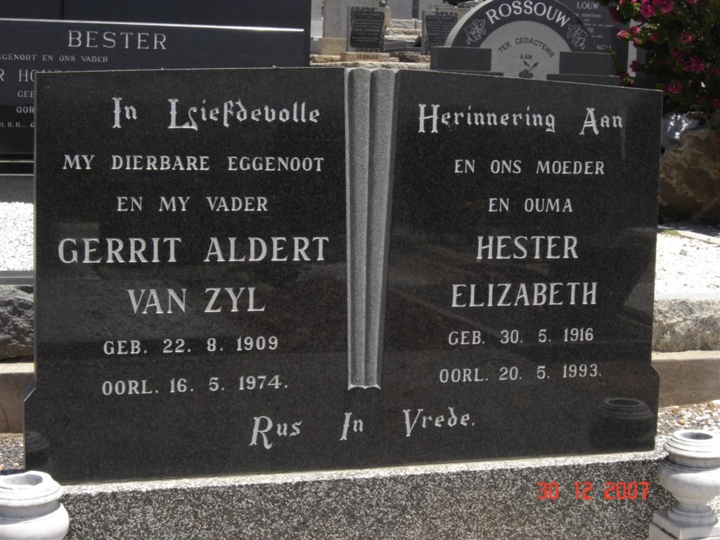 ZYL Gerrit Aldert, van 1909-1974 &amp; Hester Elizabeth 1916-1993
