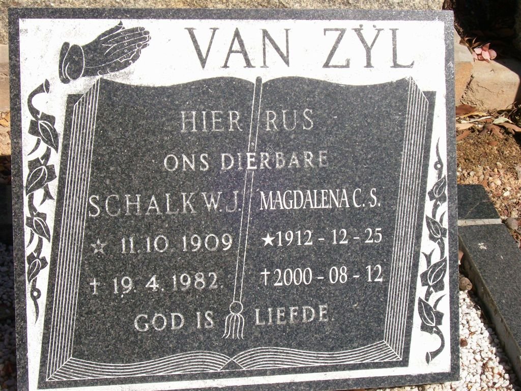 ZYL Schalk W.J., van 1909-1982 &amp; Magdalena C.S. 1912-2000