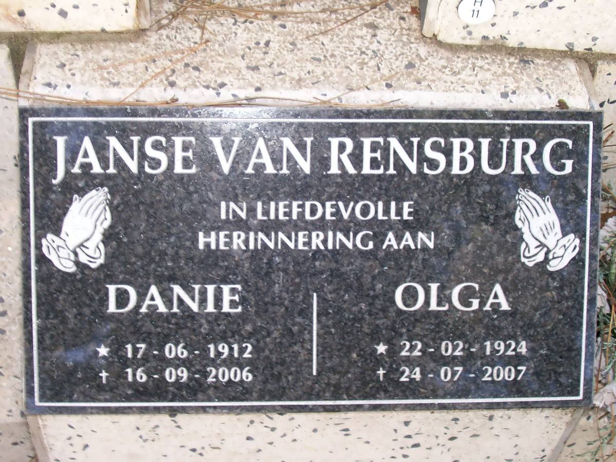 RENSBURG Danie, Janse van 1912-2006 &amp; Olga 1924-2007