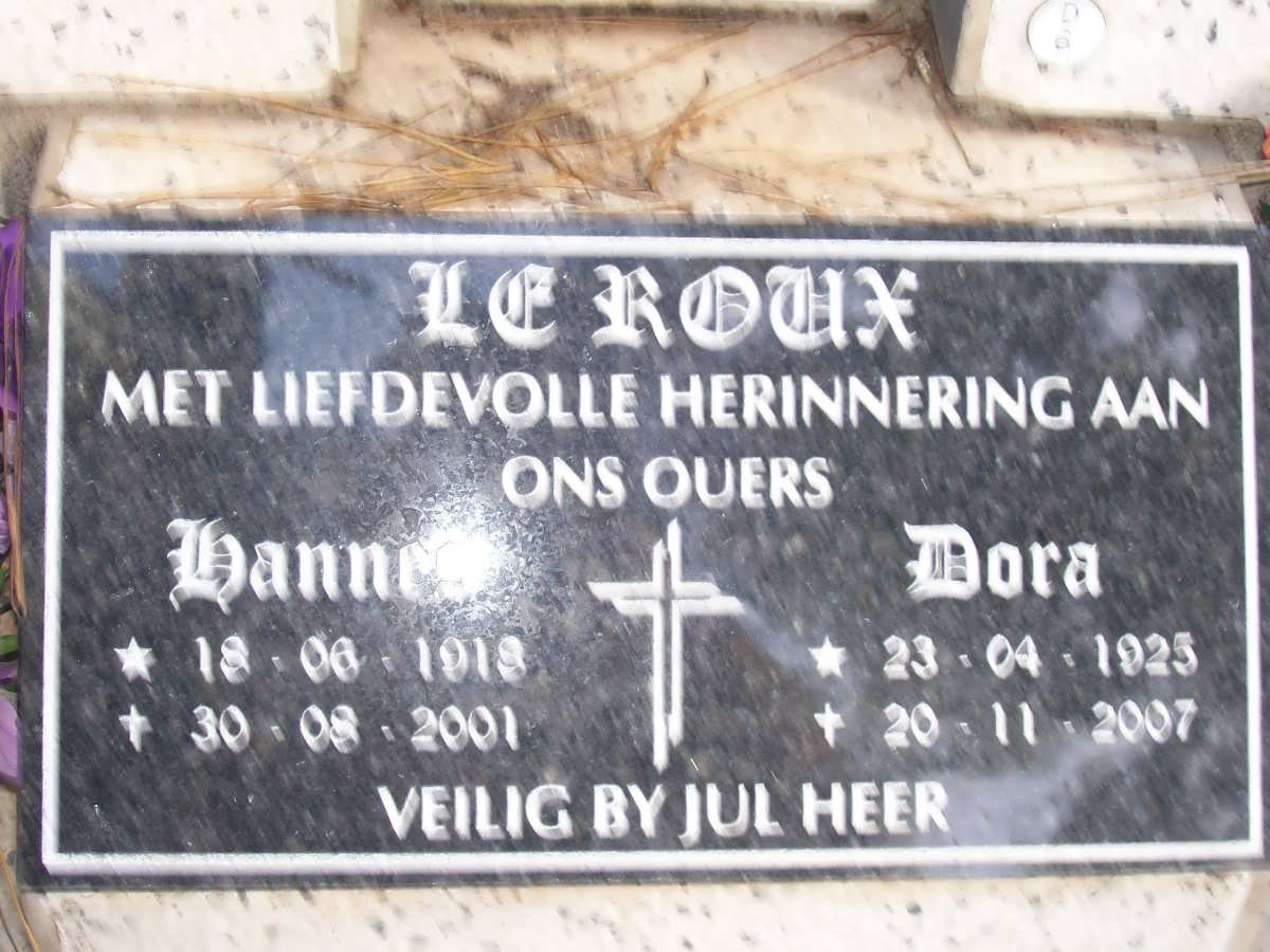 ROUX Hannes, le 1918-2001 &amp; Dora 1925-2004