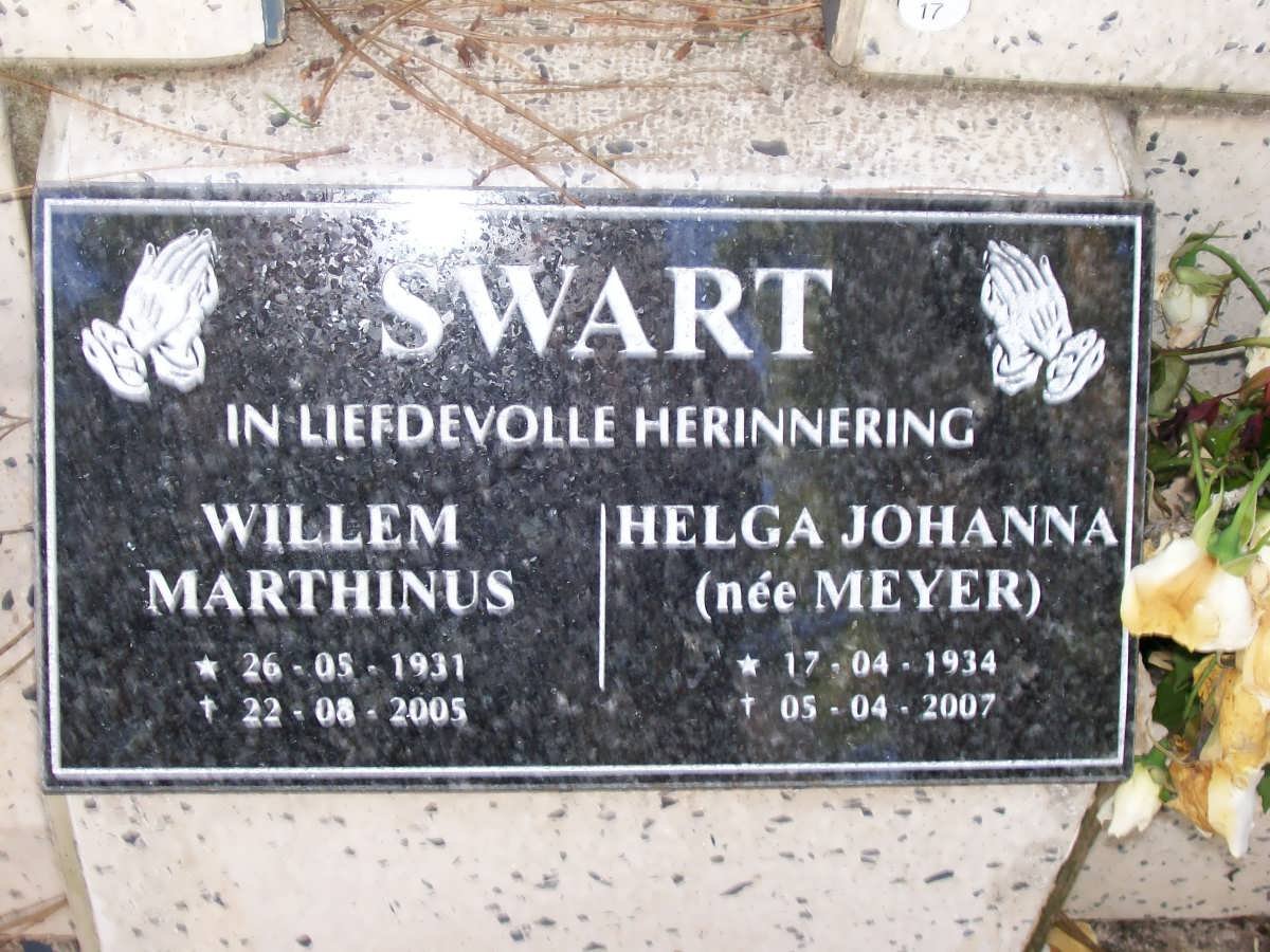 SWART Willem Marthinus 1931-2005 &amp; Helga Johanna MEYER 1934-2007