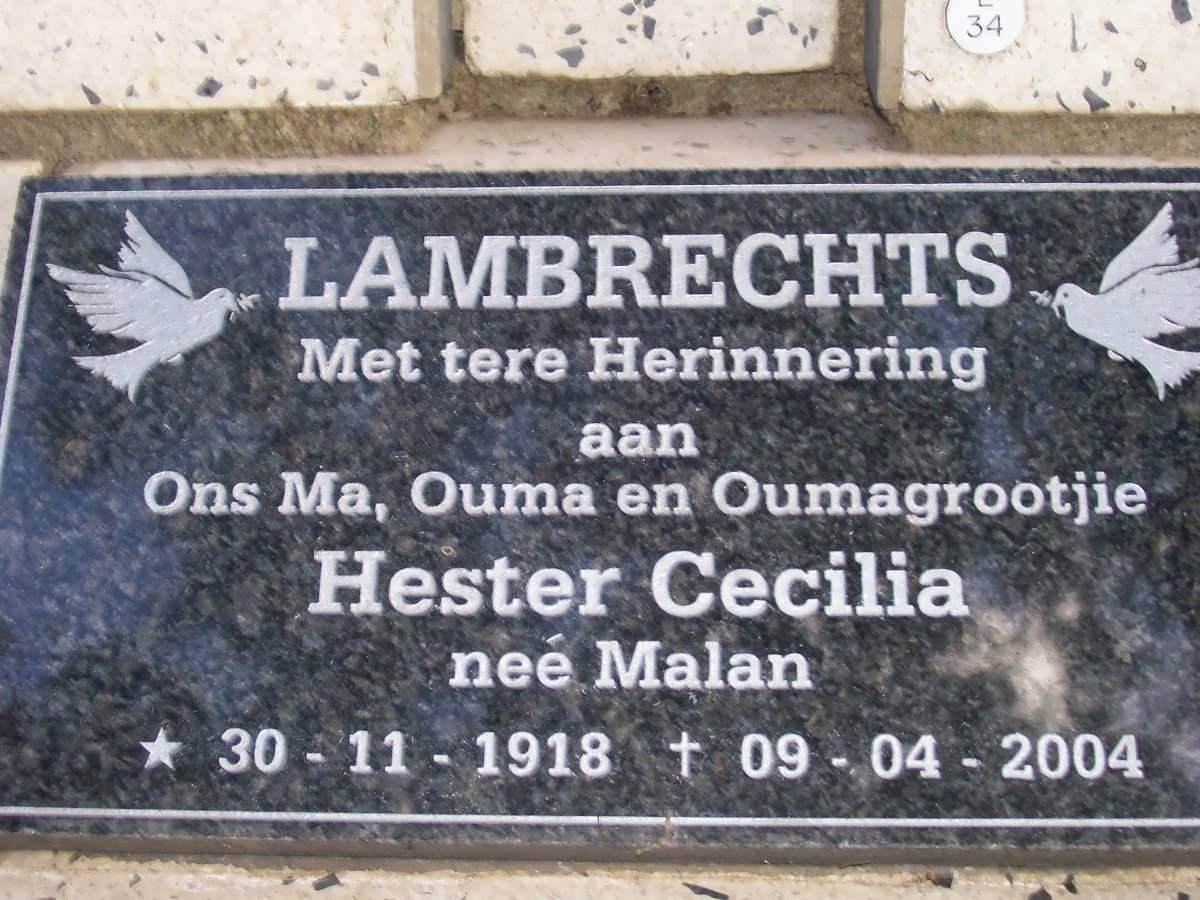 LAMBRECHTS Hester Cecilia nee MALAN 1918-2004