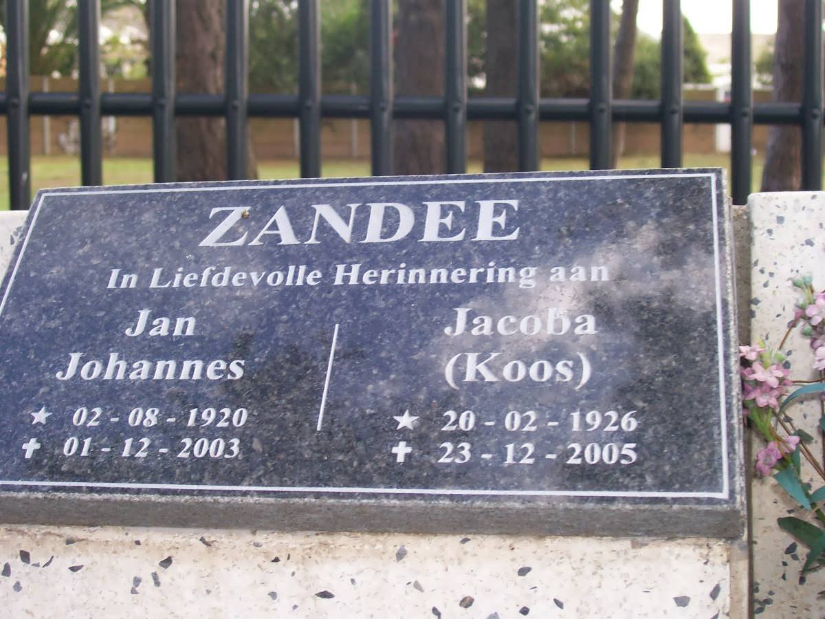 ZANDEE Jan Johannes 1920-2003 &amp; Jacoba 1926-2005