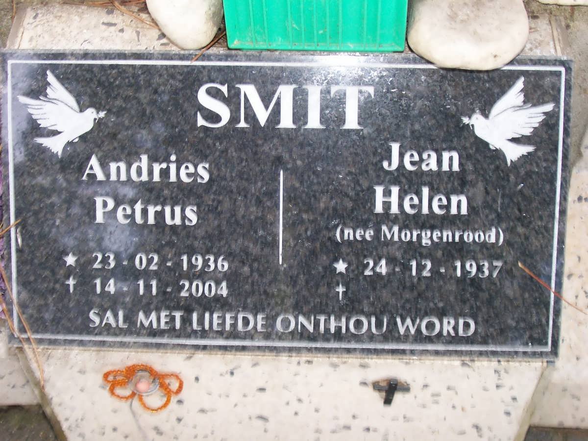 SMIT Andries Petrus 1936-2004 &amp; Jean Helen MORGENROOD 1937-