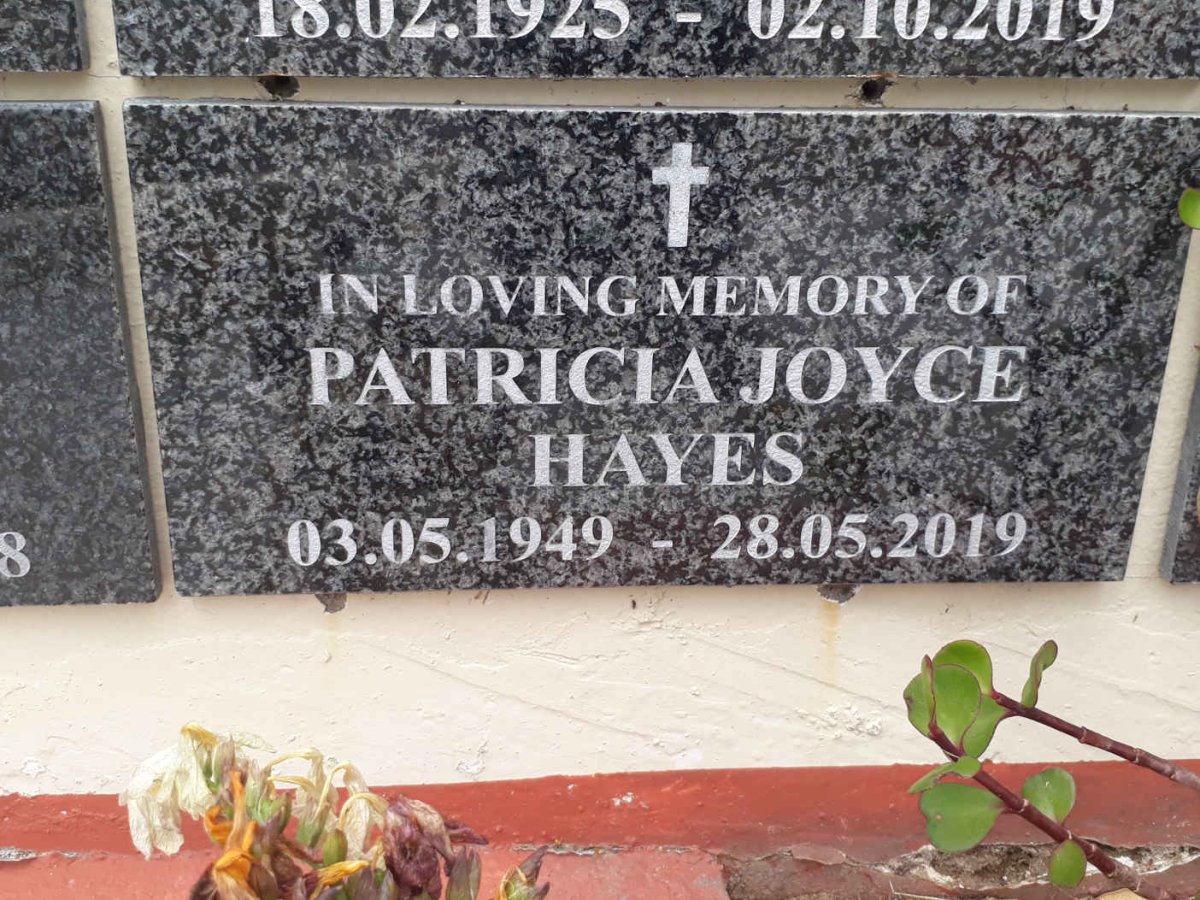 HAYES Patricia Joyce 1949-2019