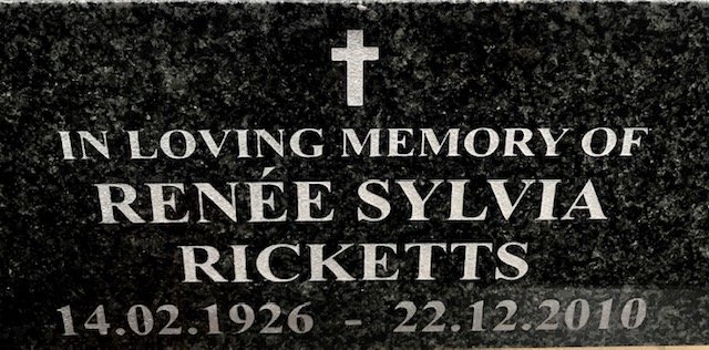 RICKETTS Renée Sylvia 1926-2010