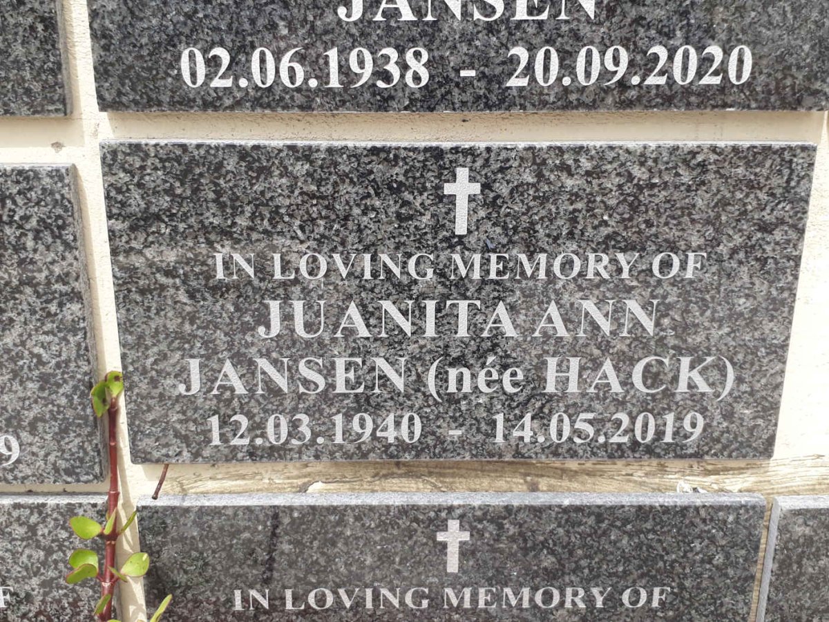 JANSEN Juanita Ann nee HACK 1940-2019