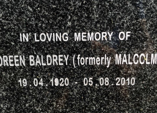 BALDREY Doreen formerly MALCOLM 1920-2010