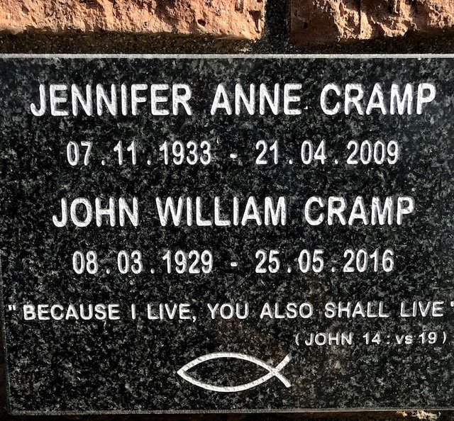 CRAMP John William 1929-2016 &amp; Jennifer Anne 1933-2009
