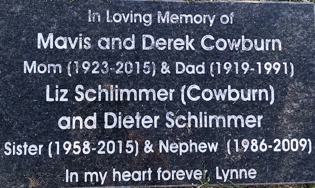 COWBURN Derek 1919-1991 &amp; Mavis 1923-2015 :: SCHLIMMER Liz nee COWBURN 1958-2015 :: SCHLIMMER Dieter 1986-2009