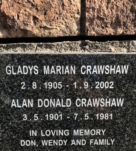CRAWSHAW Alan Donald 1901-1981 &amp; Gladys Marian 1905-2002