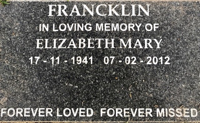 FRANCKLIN Elizabeth Mary 1941-2012