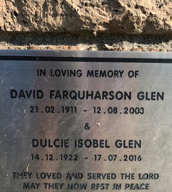 GLEN David Farquharson 1911-2003 &amp; Dulcie Isobel 1922-2016