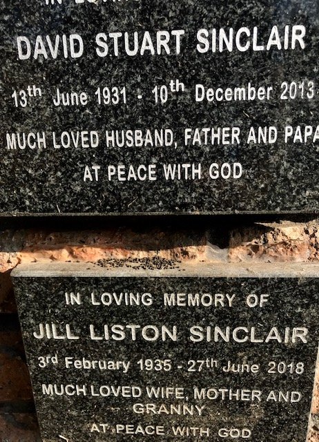 SINCLAIR David Stuart 1931-2013 &amp; Jill Liston 1935-2018