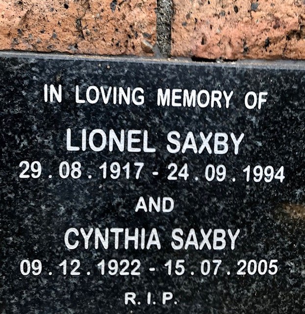 SAXBY Lionel 1917-1994 &amp; Cynthia 1922-2005