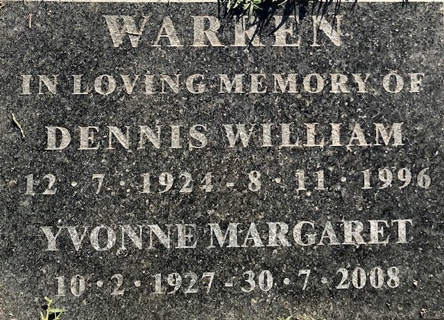 WARREN Dennis William 1924-1996 &amp; Yvonne Margaret 1927-2008