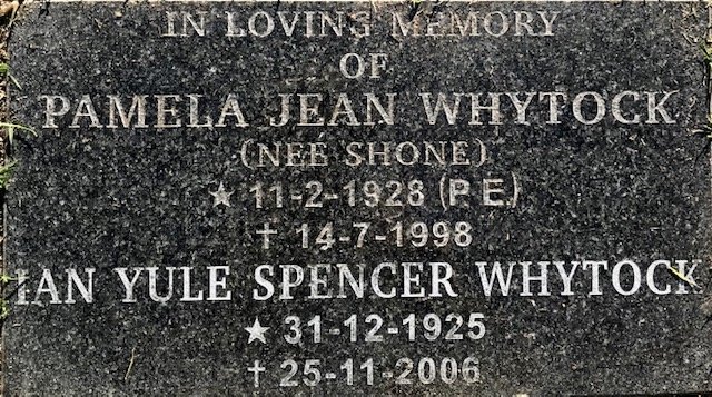 WHYTOCK Ian Yule Spencer 1925-2006 &amp; Pamela Jean SHONE 1928-1998