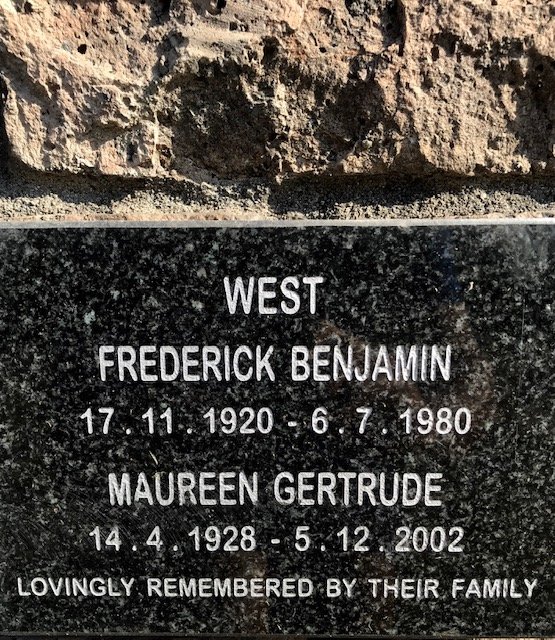 WEST Frederick Benjamin 1920-1980 &amp; Maureen Gertrude 1928-2002