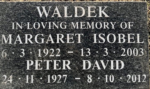 WALDEK Peter David 1927-2012 &amp; Margaret Isobel 1922-2003