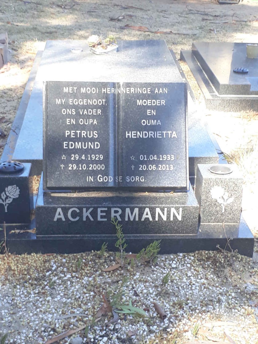 ACKERMANN Petrus Edmund 1929-2000 &amp; Hendrietta 1933-2013