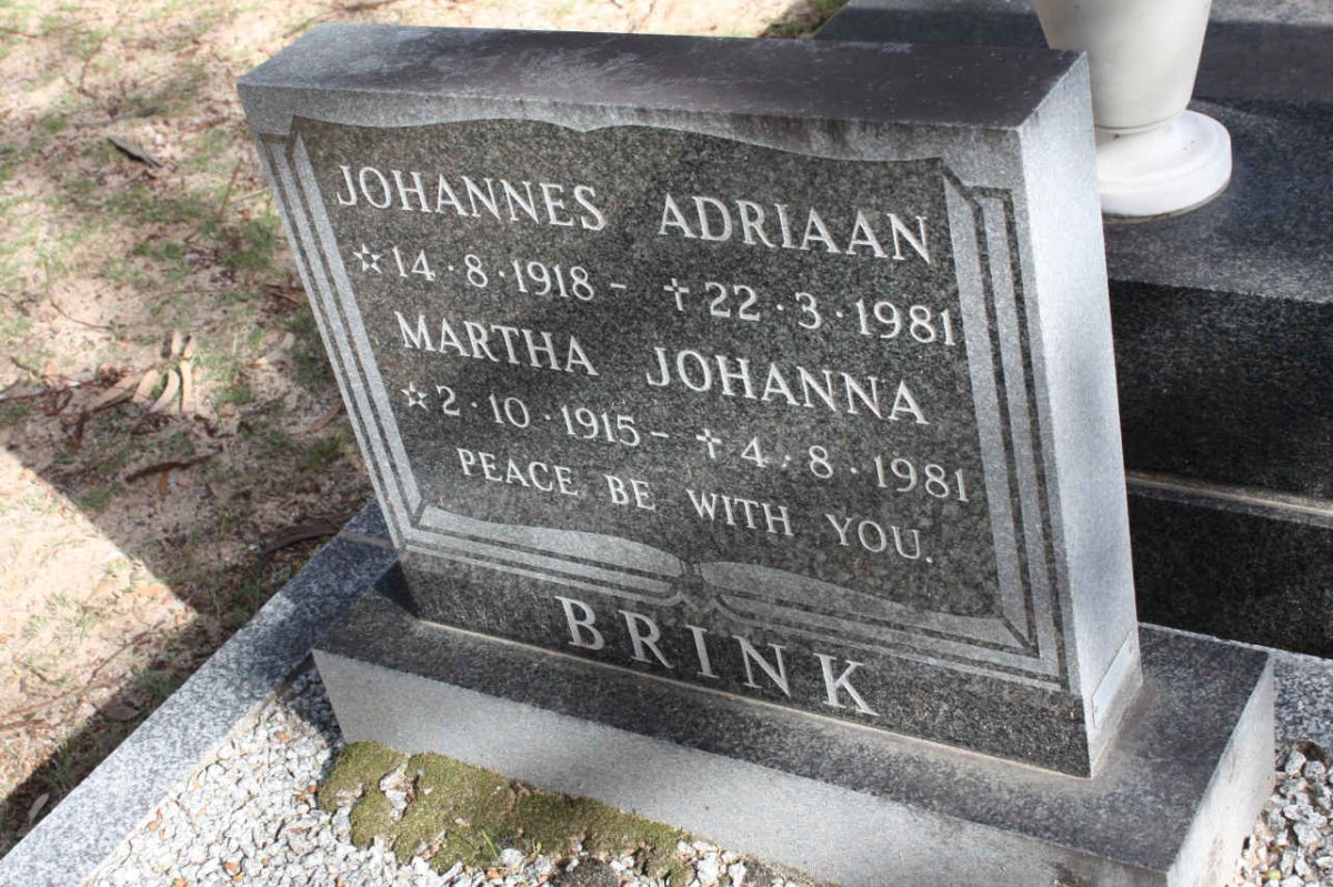 BRINK Johannes Adriaan 1918-1981 &amp; Martha Johanna 1915-1981