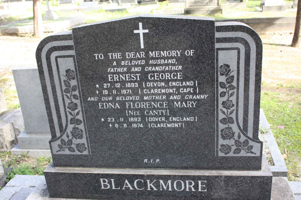 BLACKMORE Ernest George 1893-1971 &amp; Edna Florence Mary CANTY 1893-1974