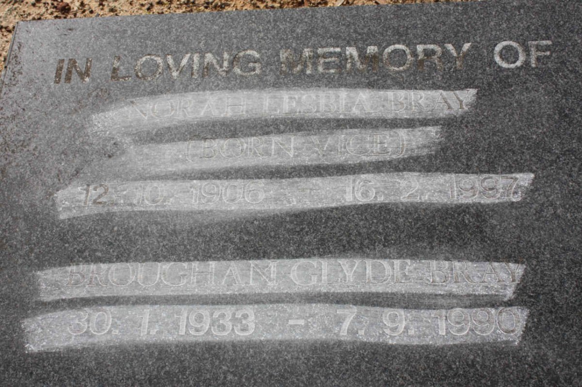 BRAY Norah Lesbia nee VICE 1906-1996 :: BRAY Broughan Glyde 1933-1990