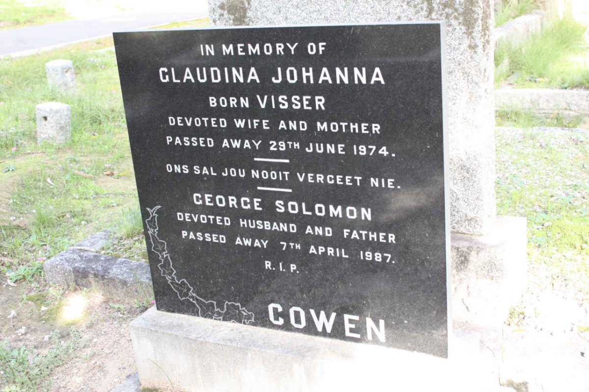 COWEN George Solomon -1987 &amp; Glaudina Johanna VISSER -1974