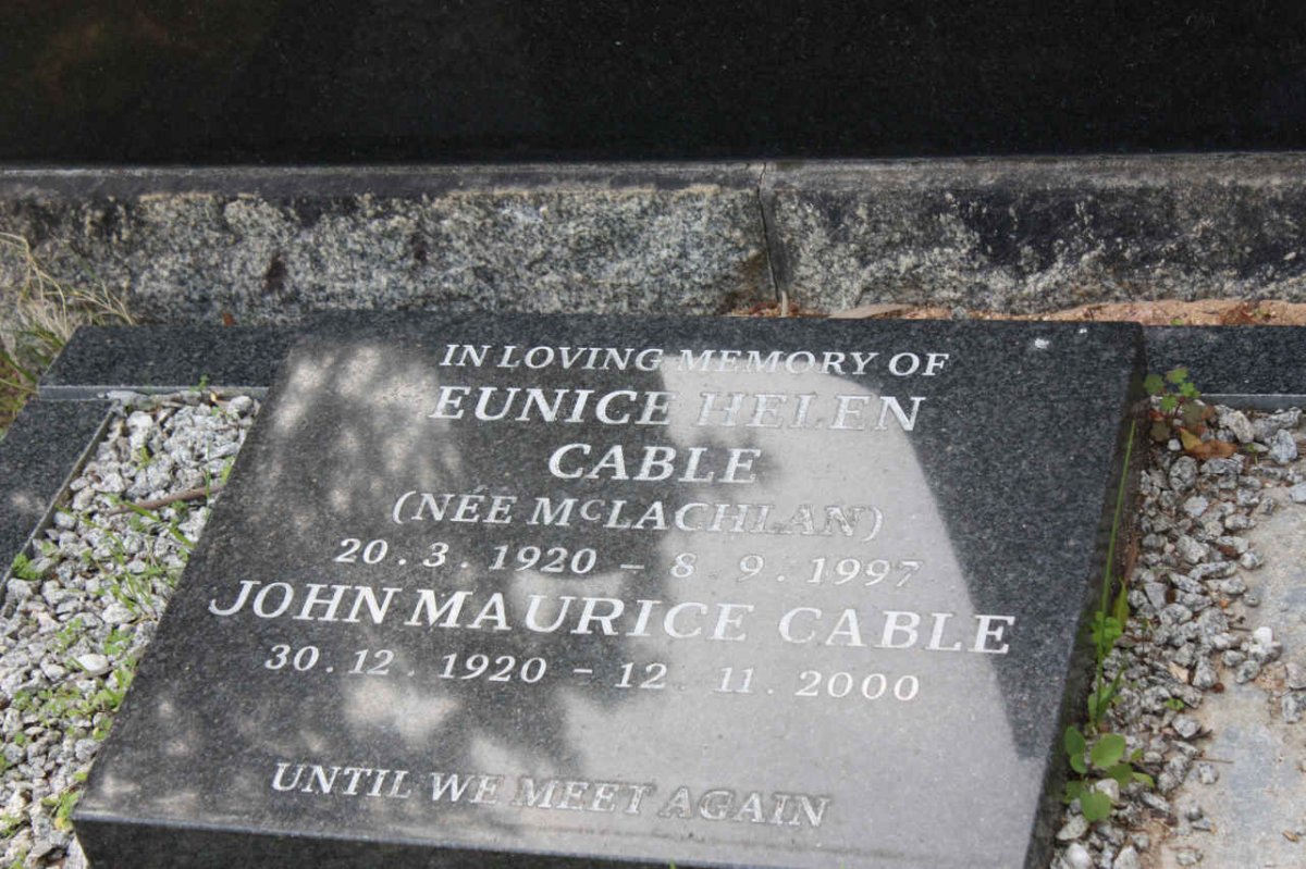 CABLE John Maurice 1920-2000 &amp; Eunice Helen McLACHLAN 1920-1977