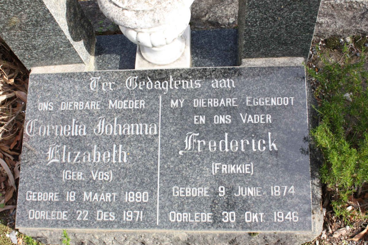 FURTER Frederick 1874-1946 &amp; Cornelia Johanna Elizabeth VOS 1890-1971